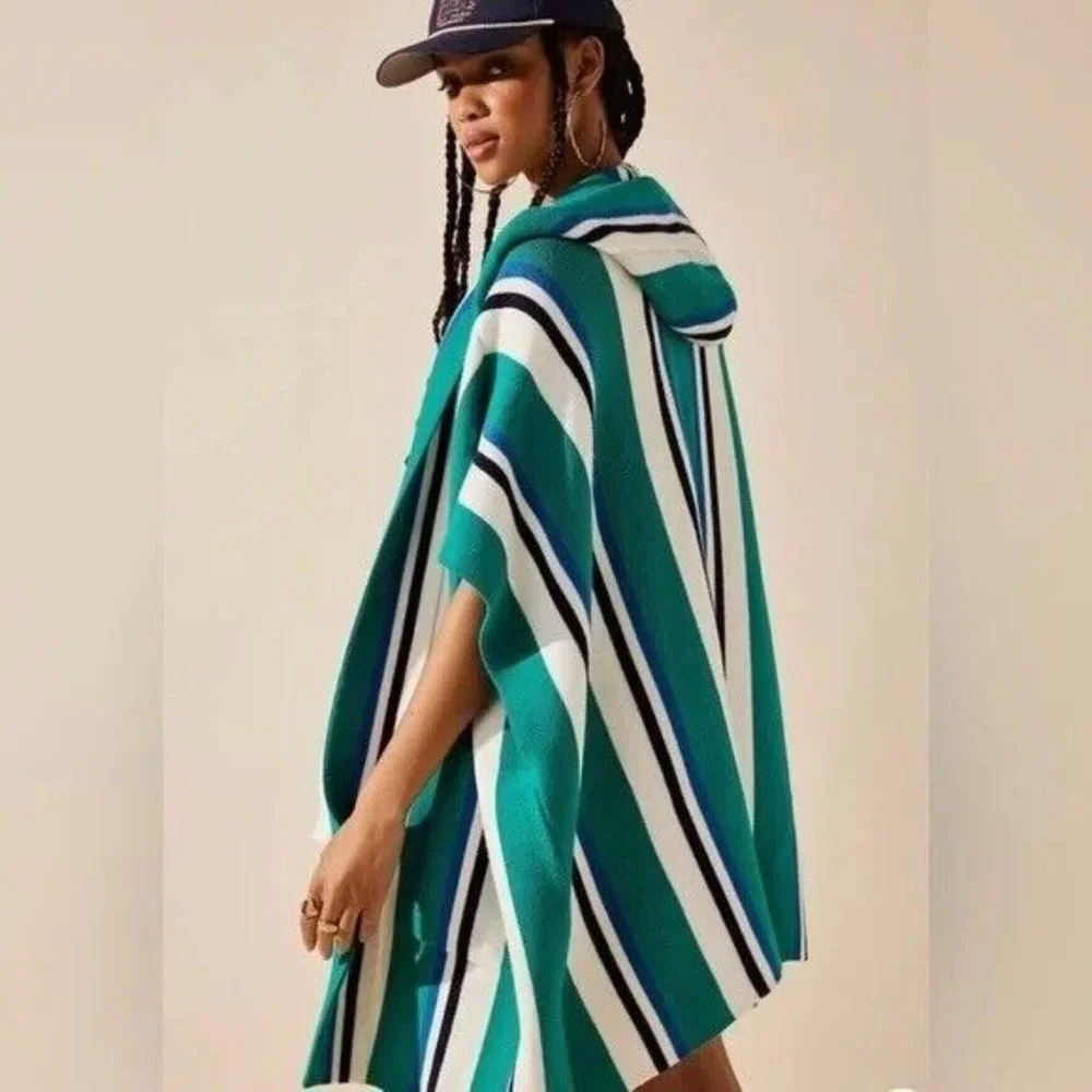NWOT Free People All I Need Stripe Hooded Poncho